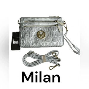MKF Crossbody women silver purse,gold metal ,rhinestone event,bridal,prom